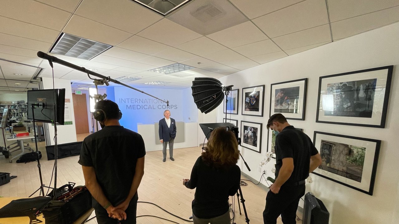 Documentary — crew filming an interview at International Medical Corps